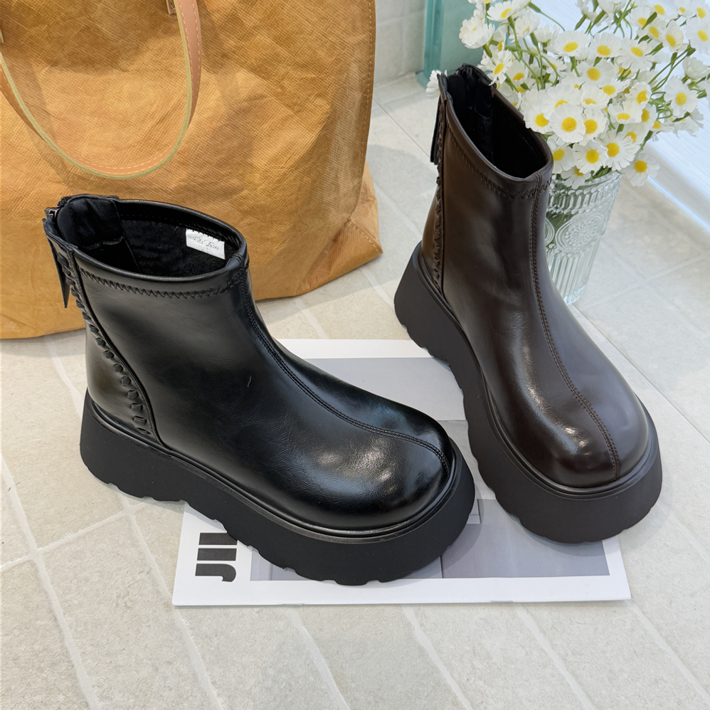 TATAFOCUS~加绒2025冬季舒适弹力靴厚底短靴时尚休闲马丁靴6059