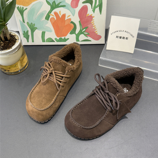 17580G 首谷2025冬新加绒反绒皮系带勃肯鞋 防滑百搭软底不累脚