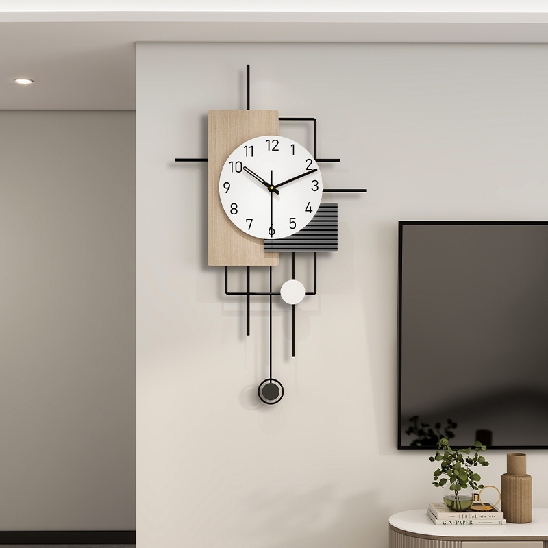 輕奢現代鐘表畫高級感木紋裝飾