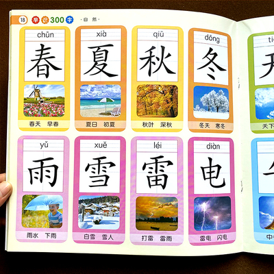 大图大字儿童识字书看图认字卡幼儿园汉字0-2-3-4-5岁宝宝早教学龄前儿童早教300字书幼儿园中大班看图识字带拼音教材简单基础汉字