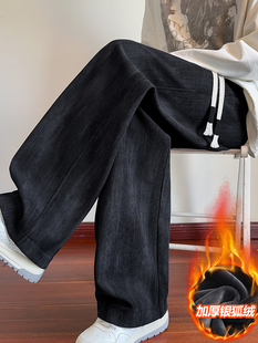 扎染重磅工装卫裤男款秋冬潮流宽松直筒休闲裤子男生加绒灯芯绒裤