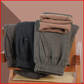 妈妈加绒裤 子秋冬季 新款 中老年女装 洋气宽松休闲加厚毛呢直筒裤