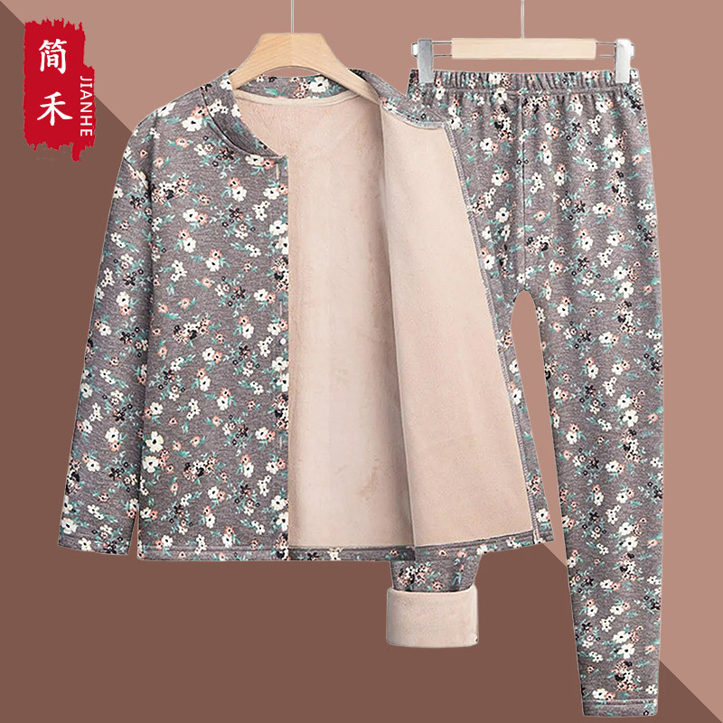 中老年女三层加厚保暖内衣套装