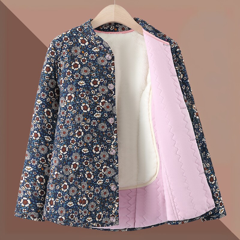妈妈秋冬驼绒棉袄轻便保暖老年人女装冬季加绒小棉袄家居服可外穿