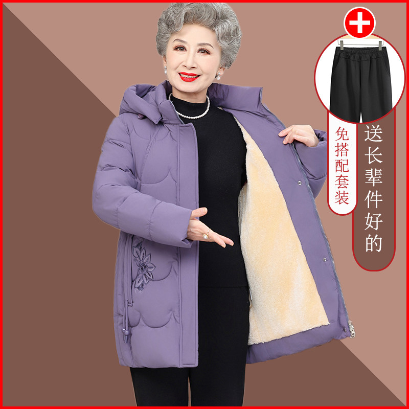 中老年人冬装棉衣女妈妈连帽