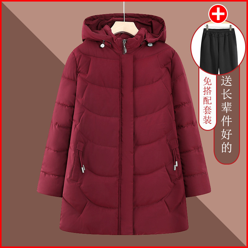 中老年人女冬棉衣奶奶连帽纯色加厚保暖棉服老人衣服太太妈妈外套