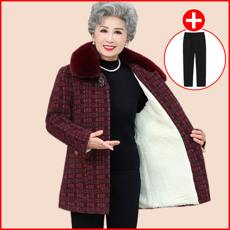 老年人女冬装大衣加绒加厚外套奶奶棉服妈妈冬季中长款水貂绒棉衣