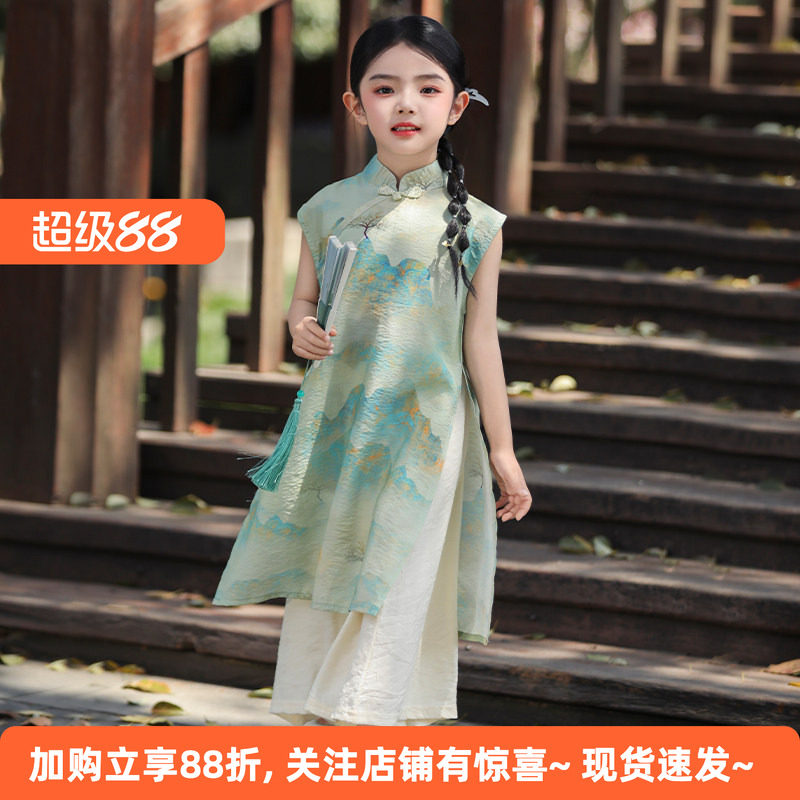 国风旗袍阔腿裤套装日常改良汉服图片