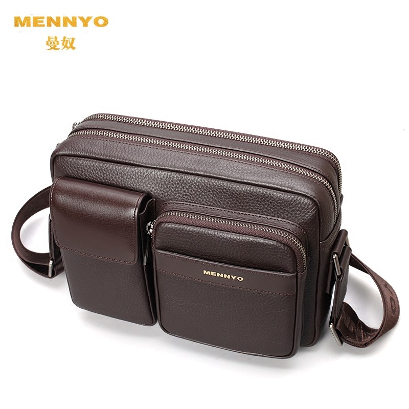 MENNYO斜挎包男包真皮单肩包横款邮差包商务男士小背包大容量包包