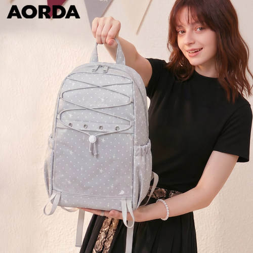 AORDA二次元波点灰色痛包双肩包
