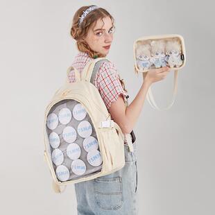 AORDA 小众透明吧唧痛包双肩上学大容量旅行背包谷子书包女二次元