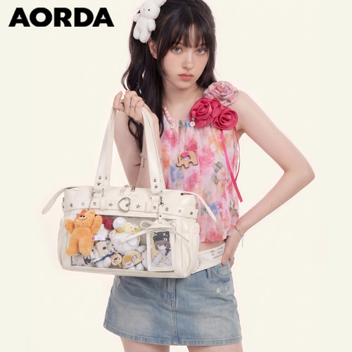 AORDA韩系皮质机车痛包单肩娃包