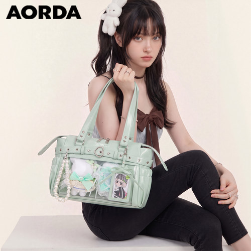 AORDA可爱皮质机车痛包透明娃包