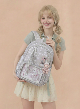 AORDA 初中女生娃包吧唧大容量高中生高级感背包双肩灰色痛包书包