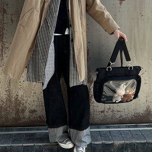 AORDA 双肩黑色痛包男学生党吧唧娃包二次元大食量单肩斜挎三用包