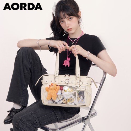 AORDA原创米色机车痛包谷子娃包