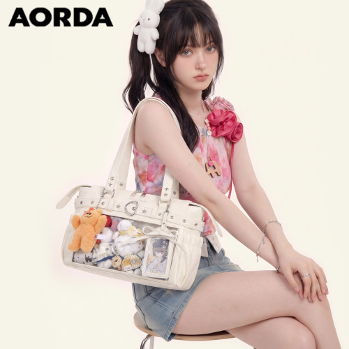 AORDA追星米色机车痛包韩系娃包