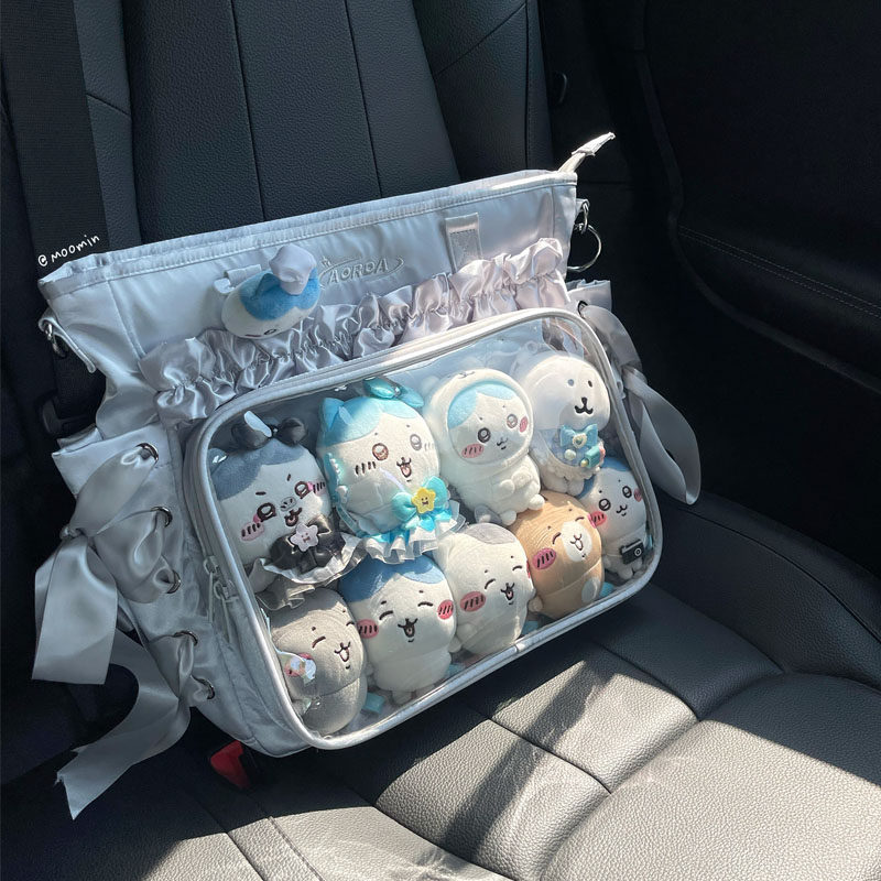 AORDA 大容量丝带银色痛包双肩大肠痛斜挎单肩二次元吧唧20cm娃包