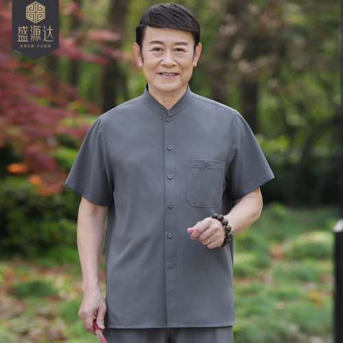 中老年冰丝宽松唐装外套短袖衬衣
