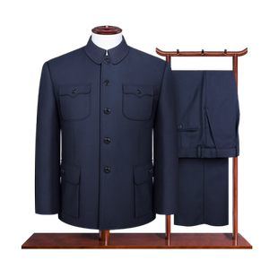 中老年人中山装男爸爸装套装中山服爷爷冬装加绒宽松国服男装外套