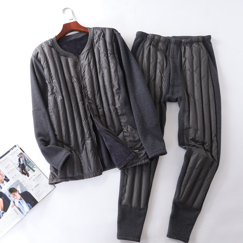 批祖坤秋冬爸妈保暖加绒加厚长袖中老年男女马甲裤子无缝保温内衣