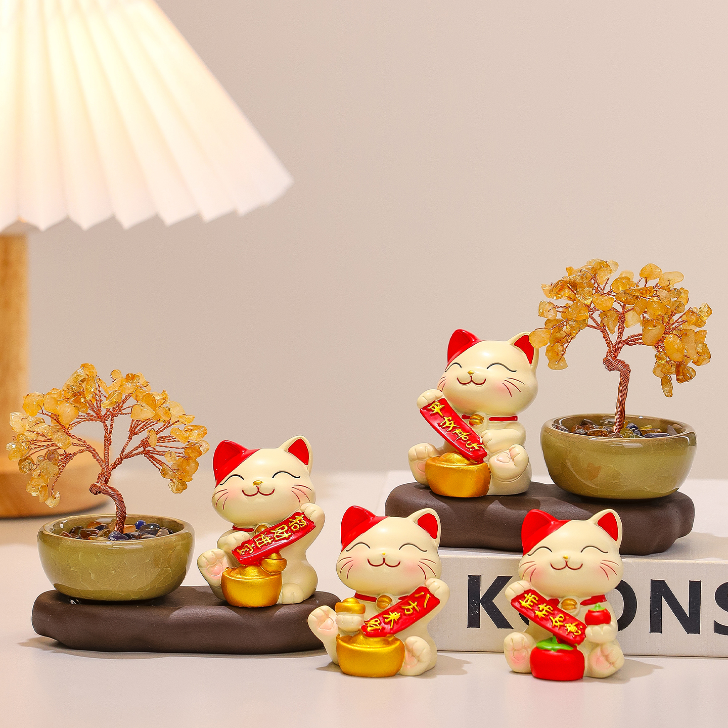 国潮好运招财猫发财树桌面摆件