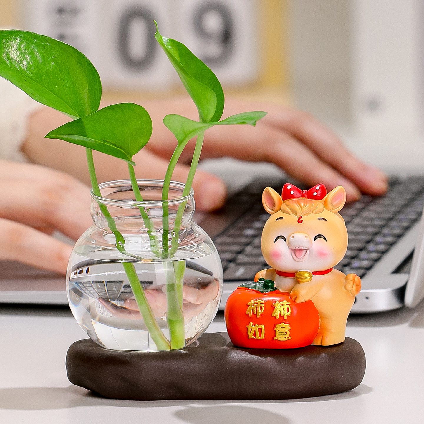 可爱开心马桌面摆件水培绿萝装饰