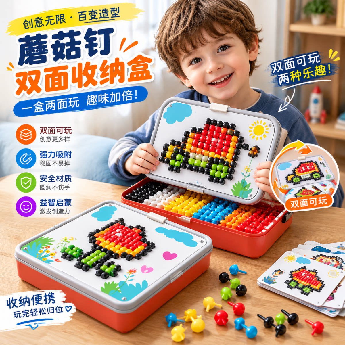 蘑菇钉儿童益智玩具拼图拼板幼儿园宝宝早教智力开发动脑拼装积木