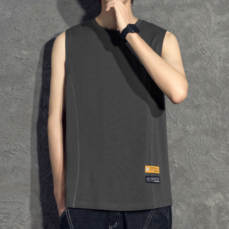 日系宽肩砍袖背心潮宽松纯棉吸汗透气坎肩夏季外穿潮流无袖t恤男