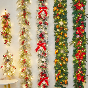 圣诞场景装饰藤条喷雪加密藤圈花环栏杆橱窗门头圣诞活动商场布置