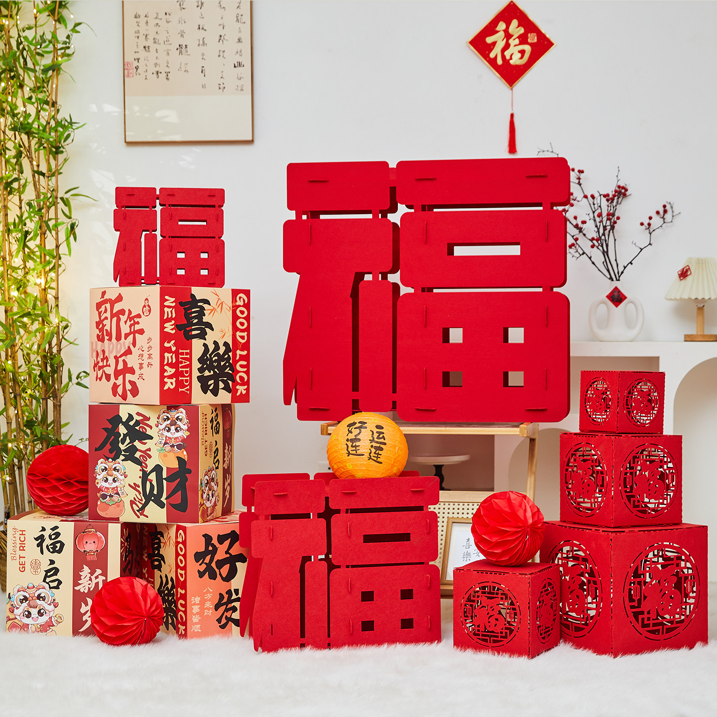 新年装饰创意立体大红福字摆件