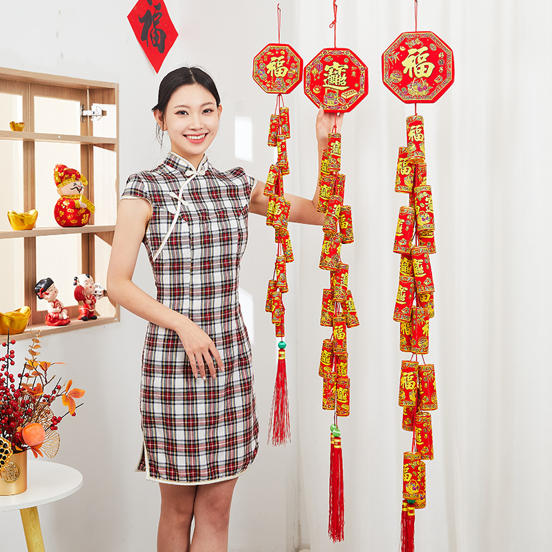 仿真鞭炮串元旦新年过年大号福鞭炮挂件挂饰家居喜庆开业场景布置