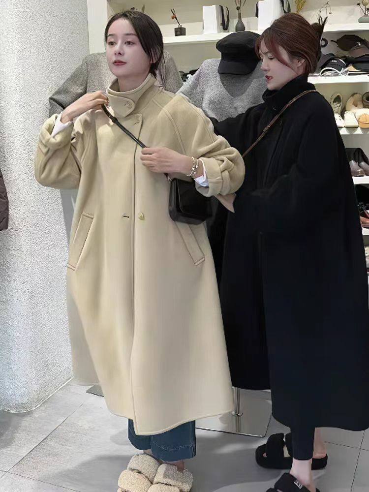 高端立领双面羊毛呢大衣女秋冬新款韩版宽松显瘦中长款过膝呢外套