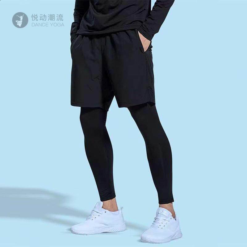 健身裤假两件运动裤男秋冬户外跑步训练长裤子短跑篮球紧身打底裤