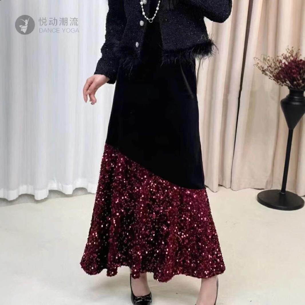 2025秋冬新款亮片拼接丝绒鱼尾