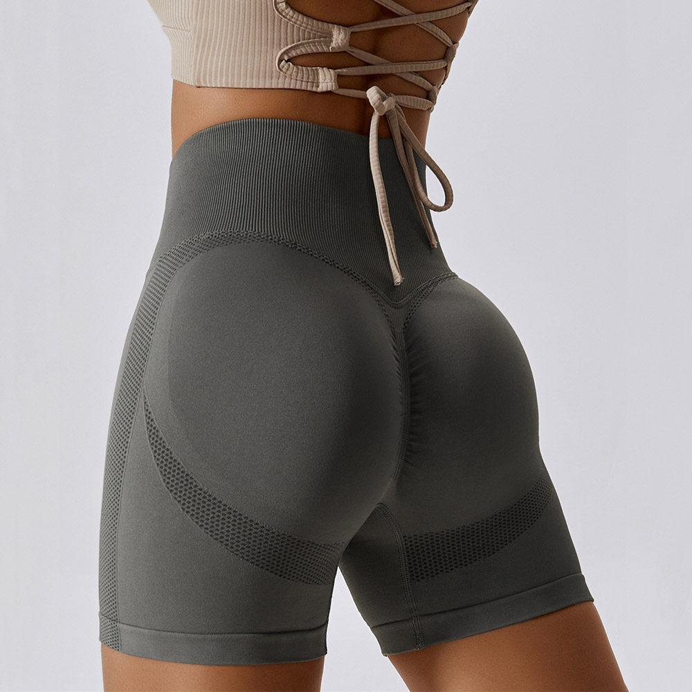 欧美蜜桃提臀健身短裤透气高腰收腹紧身瑜伽裤跑步运动四分裤撸铁