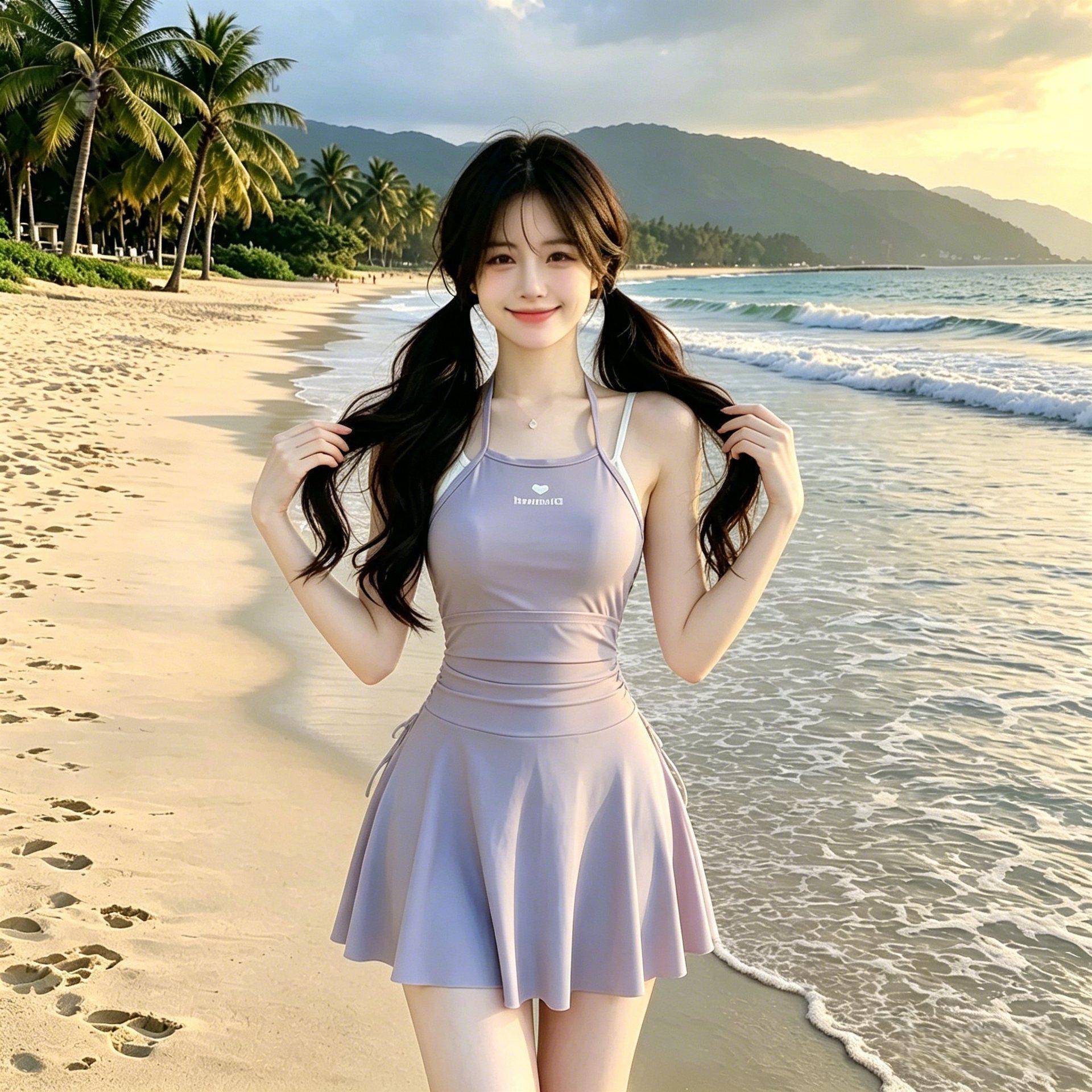 新款连体泳衣女学生甜美韩系纯色