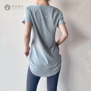 瑜伽服短袖夏季中长款遮臀速干健身运动恤女裤搭配的上衣薄