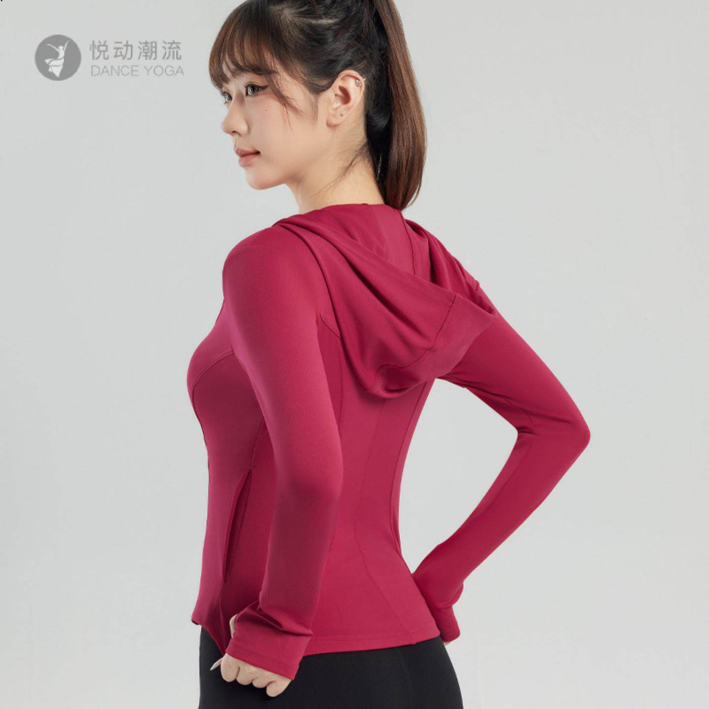 秋冬瑜伽女帽衫修身运动开衫