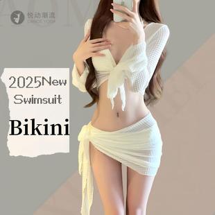 2025新款 纯欲风温泉泳衣女比基尼显瘦遮肚四件套性感分体女士泳装