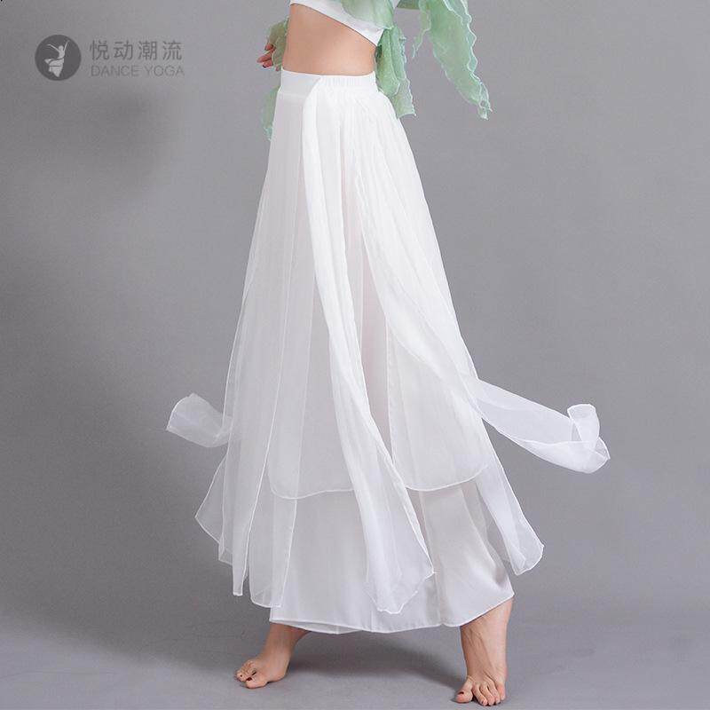 秋冬白色天丝阔腿裤裙垂感裤练习舞蹈服半身裙宽松飘逸双层百搭