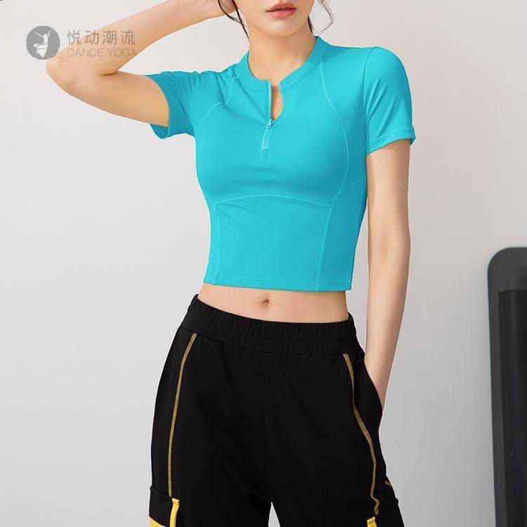 夏季半拉链运动短袖修身健身服瑜伽上衣短款休闲透气训练恤速干