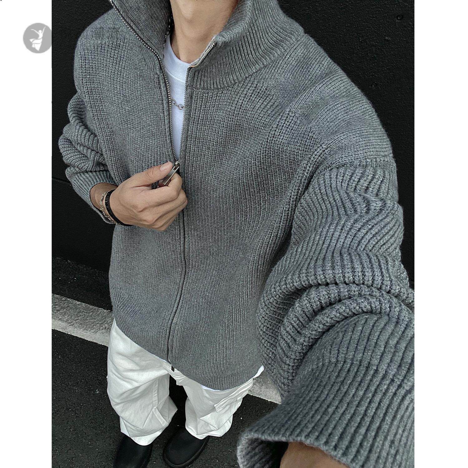 cleanfit双拉链开衫男款秋季美式立领毛衣设计感慵懒风针织衫外套