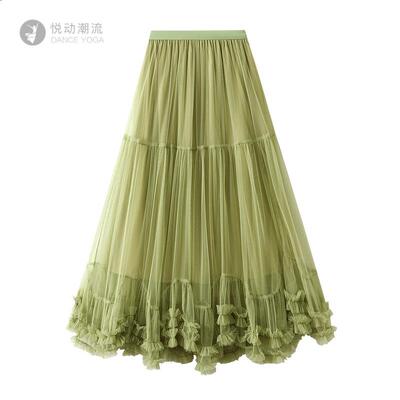 超大摆设计感时尚网纱半身裙甜美木耳花边a字大摆蓬蓬裙4932