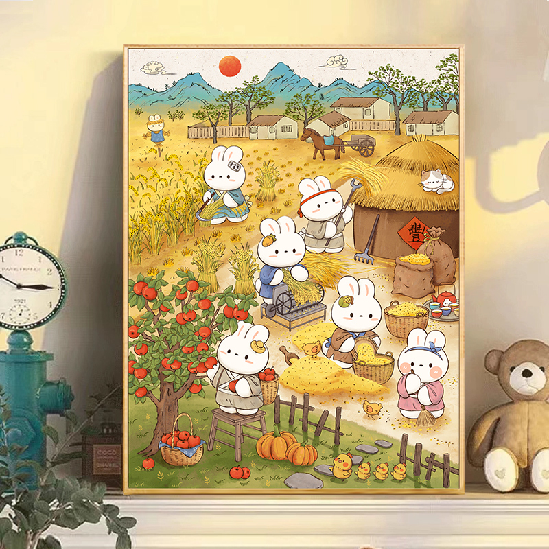芊虹秀谷丰秋收兔客厅十字绣