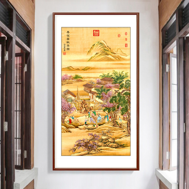 春夜宴桃李园十字绣2025新款高级感客厅玄关山水风景名画手工刺绣