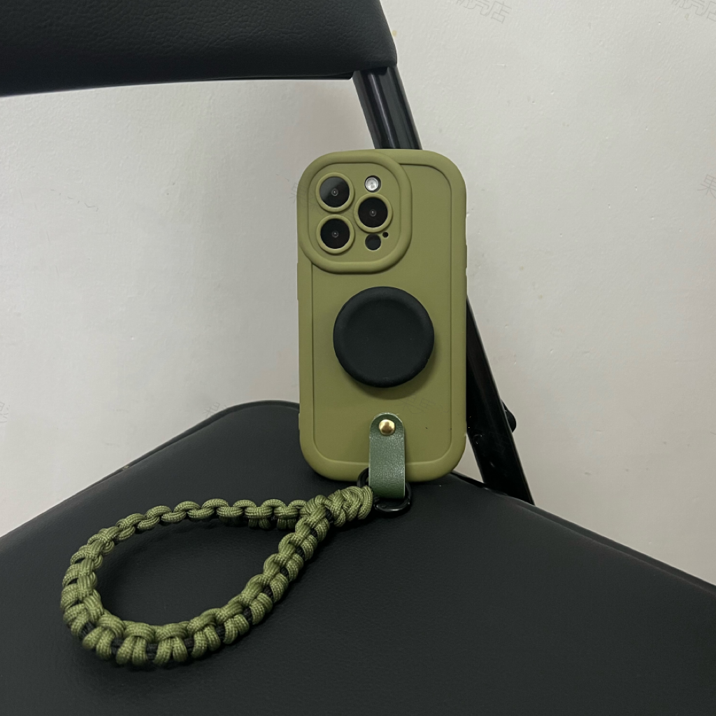 ins小众极简绿色支架适用iphone15promax手机壳苹果13手绳16保护套14Pro女11新款12Pro全包防摔