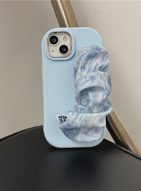 夏日蓝色渲染弹力腕带适用iphone15promax手机壳苹果13网红12保护套14Pro女11新款12Pro全包防摔13ProMax软壳