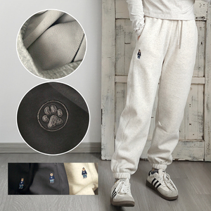 口碑好货冬季加绒小熊卫裤~小爪子刺绣松紧腰收口棉质休闲长裤女