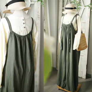 日d外贸 宽松休闲裤 日系棉麻背带长裤 垂坠感薄款 女 阔腿裤 气质款